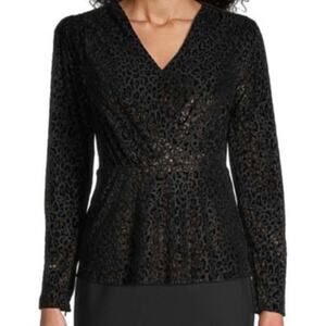 ELIE TAHARI Velvet Metallic Print Peplum Top Size (8) NWT